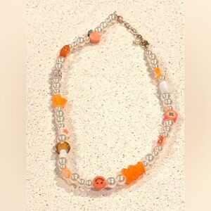 Pearl and Orange Beaded Necklace